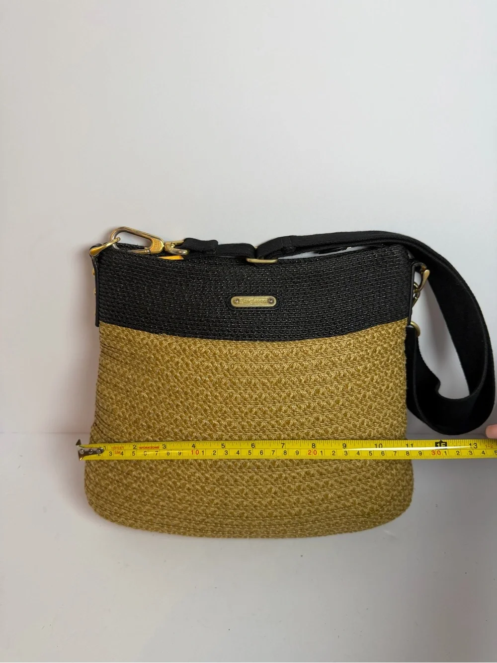 Eric Javits Woven Escape Shoulder bag in a Black and Natural Straw Colorway